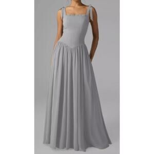 AW BRIDAL SZ 0 XS dove grey chiffon Kristen bridesmaid maxi dress NEW b151
